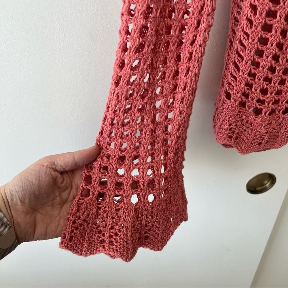 Free People Annabelle Crochet Pullover Fisherman Boho Sweater Coral Pink Medium - Picture 7 of 10